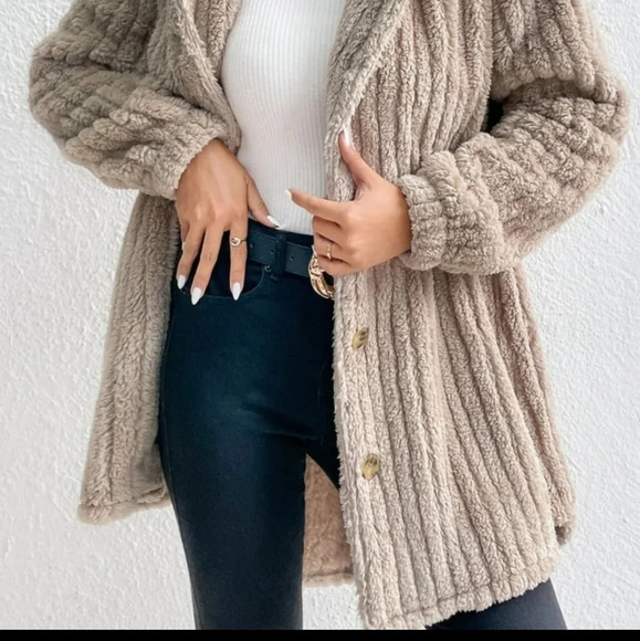 Casual Womens Button Front Hooded Teddy Coat - Picture 3 of 6